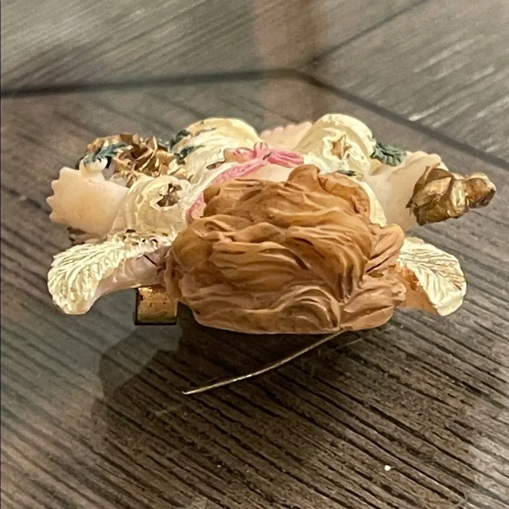 Vintage Charming Angel Figurine with Gold and Cream Dress Brooch